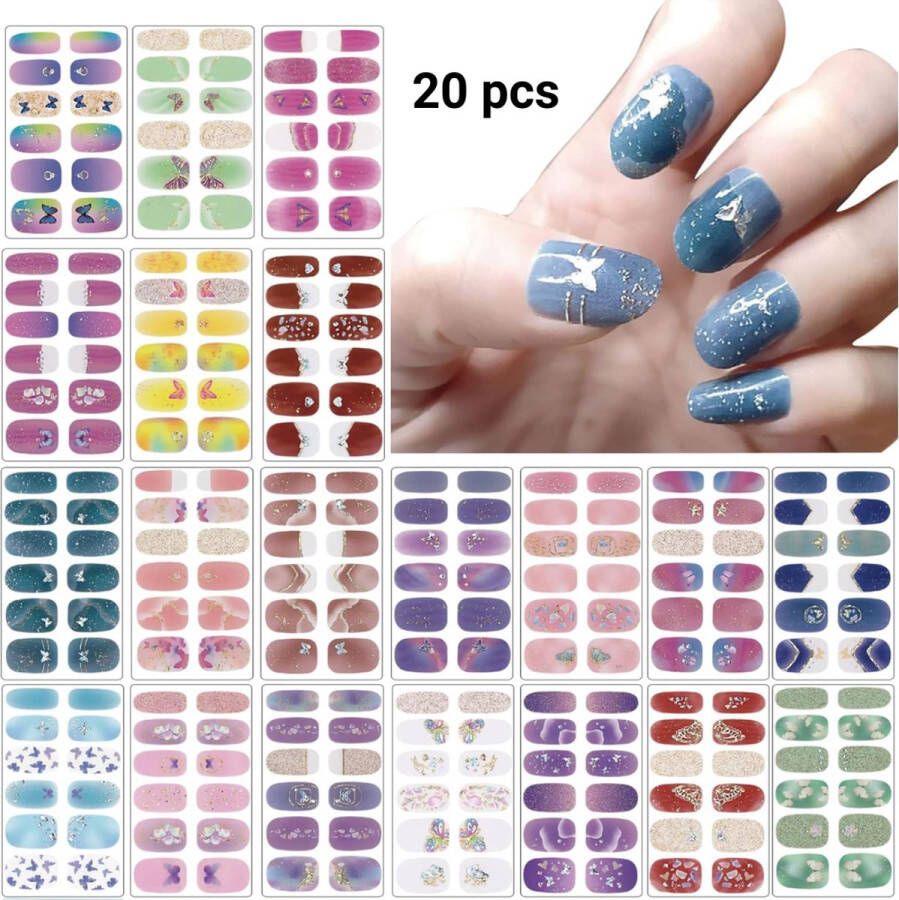 GUAPÀ Nagelstickers & Nail wraps Gel Nail Wraps Nagels Wraps Nail Art Nagel Folie kleuren Nail Wrap plaknagels glitters en vormpjes 20 Vellen Nagelstickers