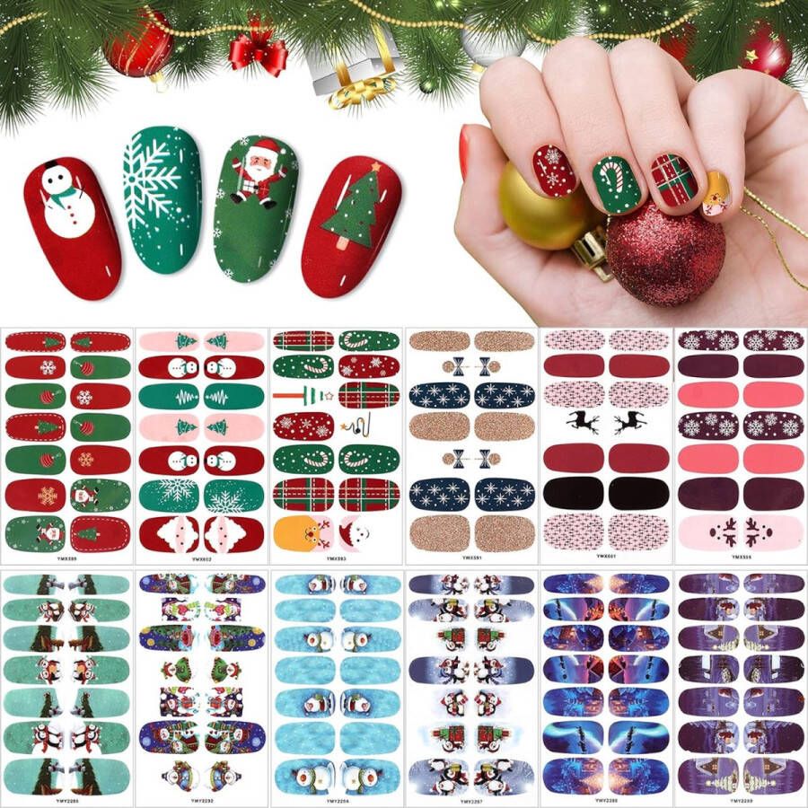 GUAPÀ Nagelstickers & Nail wraps Nail Art Nagel Folie Kerst Nagelstickers Glitter Plaknagels kleuren Nail Wrap 12 Vellen Nagelstickers met Kerst vormen