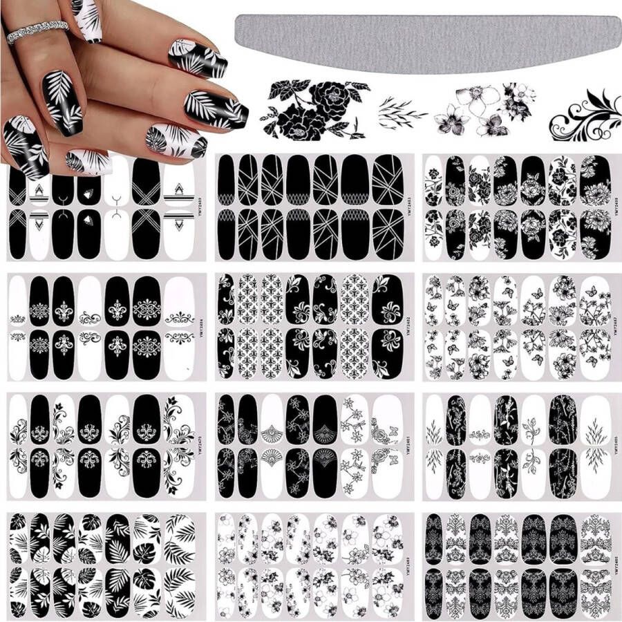 GUAPÀ Nagelstickers & Nail wraps Nail Art Nagel Folie Kerst Stickers Nagelstickers Kerst Nagellak Stickers 12 Nail Art stickervellen Zwart Wit Bladeren en Bloemen