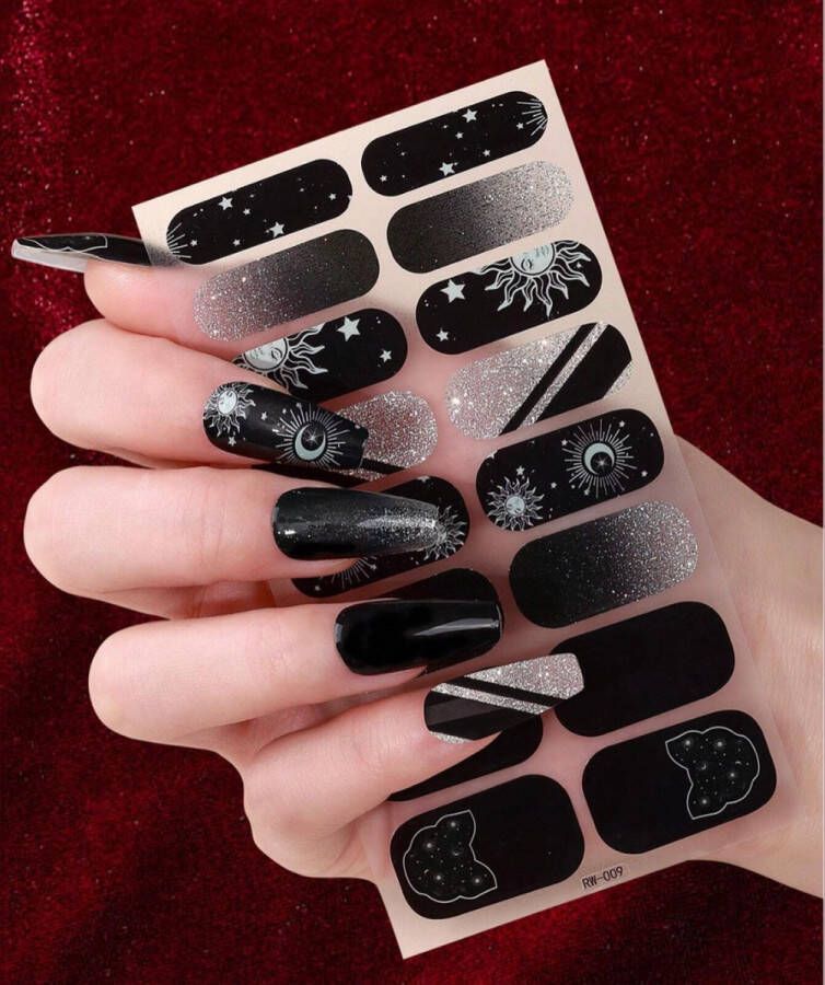 GUAPÀ Nagelstickers & Nail wraps Nail Art Nagel Folie Zwarte Nail Wrap Nagellak Nagelstickers Zwart met glitters 16 Nagelstickers
