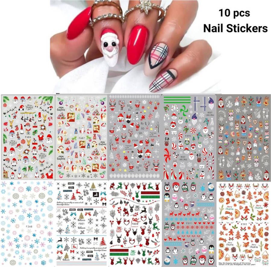 GUAPÀ Nagelstickers patronen Kerst nagelstickers Nail Art Nageldecoratie kerstvormpjes 10 Nagelstickers kerstvellen