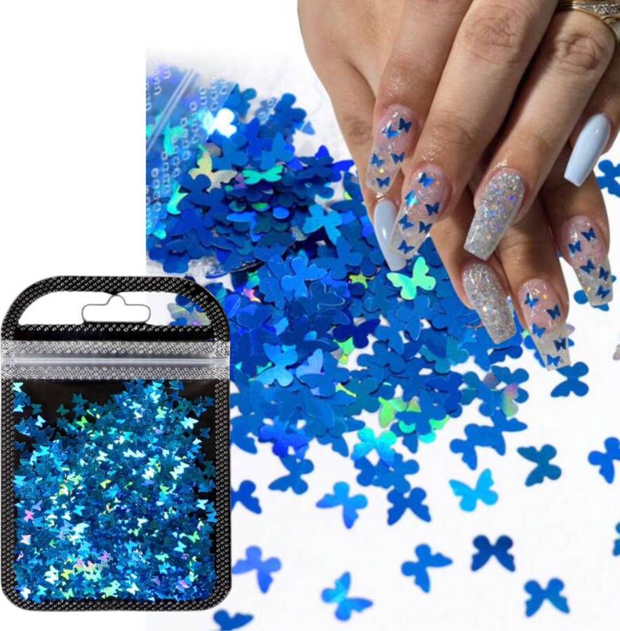 GUAPÀ Nail Art Decoratie Nagel Pailletjes Blauw Vlinder Glitters Nagel versiering 3D Nail Art stickers Nagel Glitters Blauw Vlinder Glitters