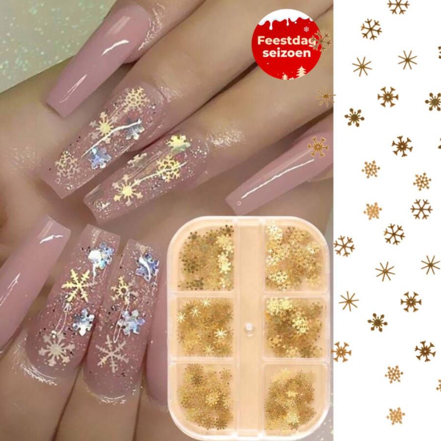 GUAPÀ Nail Art Nagel decoratie Nagel steentjes Gouden Kerst Vlokken Nail Art Stickers Nagelstickers 6 kerst nail art vlokken