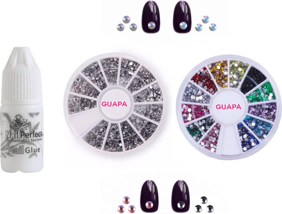 GUAPÀ Nail Art Nagel Decoratie steentjes & diamantjes inclusief Nail Art Nagellijm 3 ml