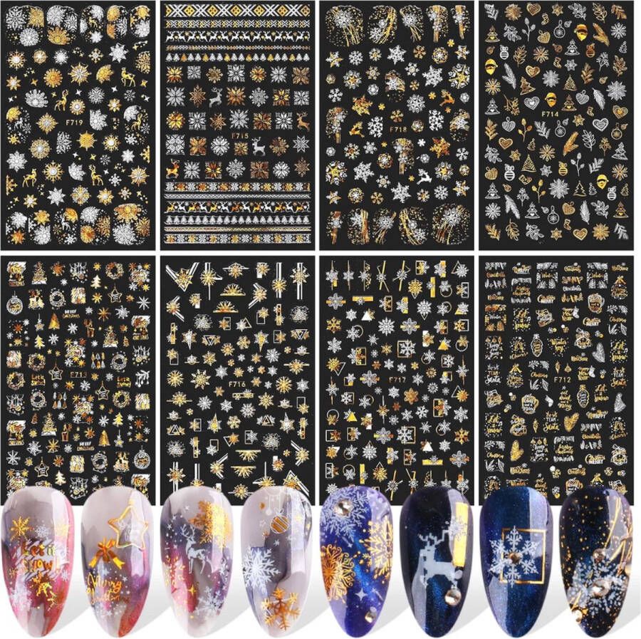 GUAPÀ Nail Art Nagelstickers Nagel Stickers Kerst Nail Art 3D Stickers Gellak Acryl Nagels Nagelstickers Kinderen Nail Art Stempel 8 vellen kerst nagelstickers