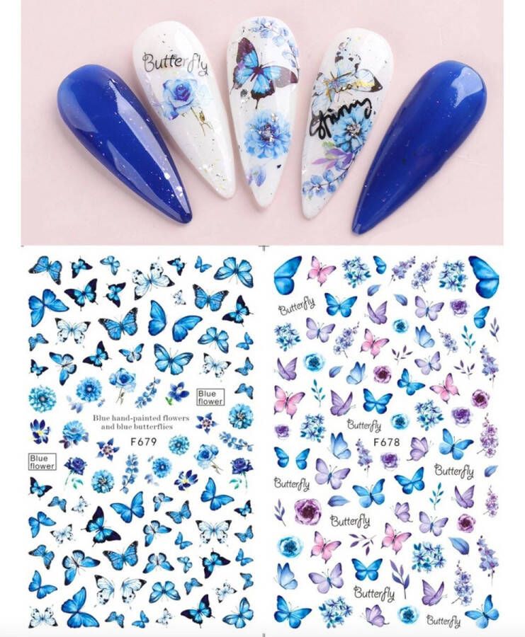 GUAPÀ Nail Art Nagelstickers Nagel Stickers Vlinders Nail Art 3D Stickers Nagelstickers Kinderen Nail Art Stempel 2 velletjes Vlinder Nagel stickers