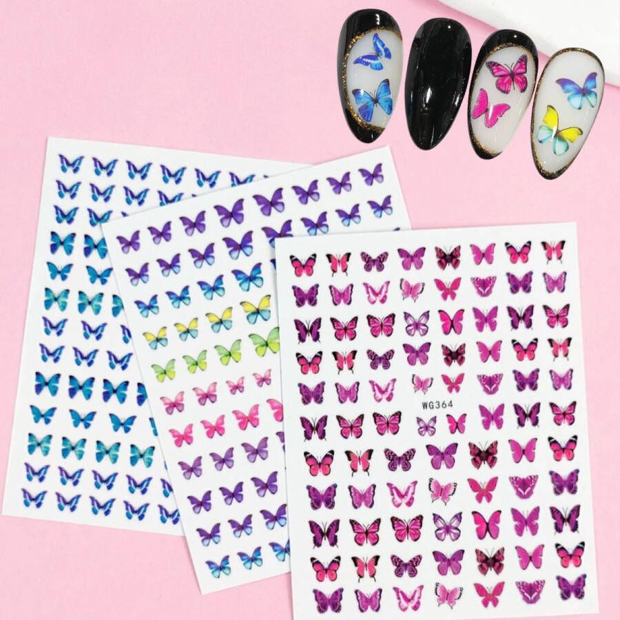 GUAPÀ Nail Art Nagelstickers Nagel Stickers Vlinders Nail Art 3D Stickers Nagelstickers Kinderen Nail Art Stempel 3 velletjes Vlinder Nagel stickers