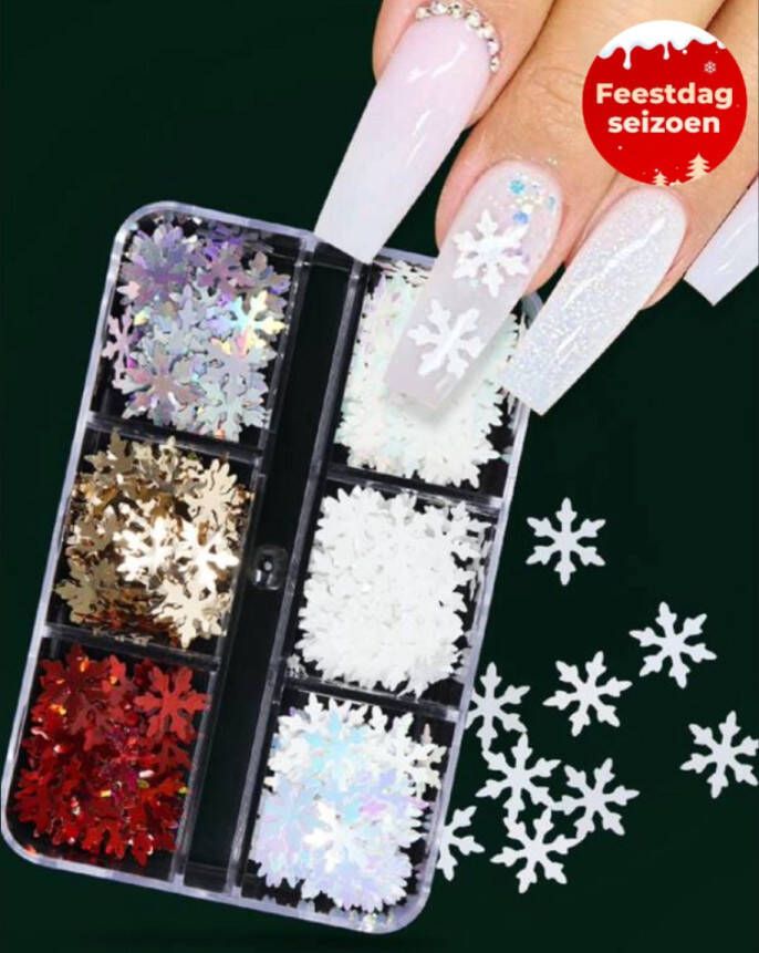 GUAPÀ Nail Art Sneeuw Vlokken 3D Kerst Nagels Nageldecoratie 3D Kerstvlokken Glow In The Dark Nagel versiering Rhinestones Nagelglitters Sneeuw vlokken kleuren Nail Art