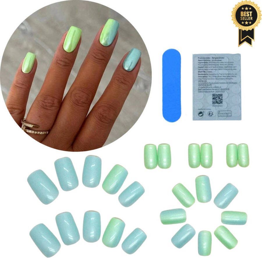 GUAPÀ Plaknagels 24 stuks valse nagels Press On Nails Holografische Nagels Zelfklevende Plaknagels Nepnagels Compleet plaknagels starterspakket Nagels Wraps Nail Art Zomer Nagels 24 stuks plaknagels Chrome Spiegel Effect