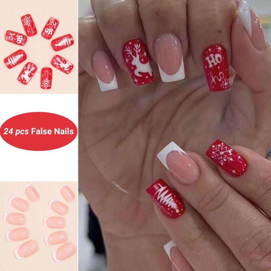 GUAPÀ Plaknagels 24 stuks valse nagels Press On Nails Nepnagels Kunstnagels Compleet plaknagels starterspakket Nagels stickers 24 stuks plaknagels Kerst nagels