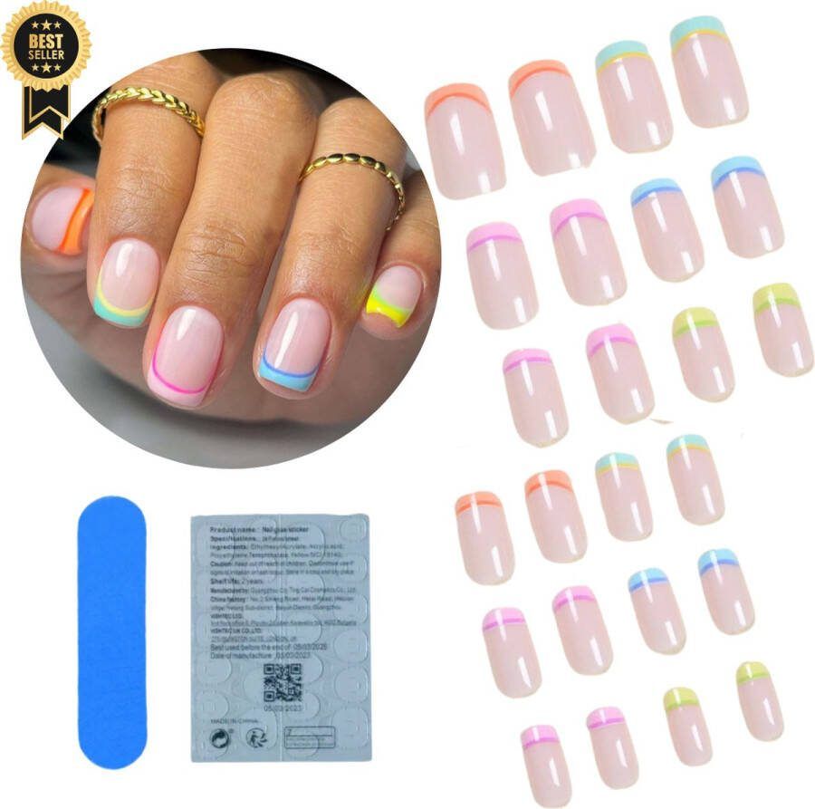 GUAPÀ Plaknagels 24 stuks valse nagels Press On Nails Zelfklevende Plaknagels Nepnagels Kunstnagels Compleet plaknagels starterspakket Nagels Wraps Nail Art Zomer Nagels 24 stuks plaknagels French Manicure Kleuren