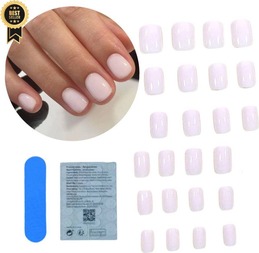 GUAPÀ Plaknagels 24 stuks valse nagels Press On Nails Zelfklevende Plaknagels Nepnagels Kunstnagels Compleet plaknagels starterspakket Nagels Wraps Nail Art Zomer Nagels 24 stuks plaknagels Milky White