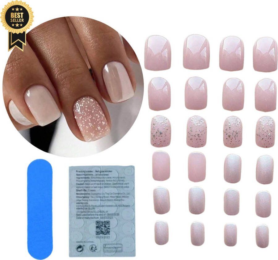 GUAPÀ Plaknagels 24 stuks valse nagels Press On Nails Zelfklevende Plaknagels Nepnagels Kunstnagels Compleet plaknagels starterspakket Nagels Wraps Nail Art Zomer Nagels 24 stuks plaknagels Nude Roze