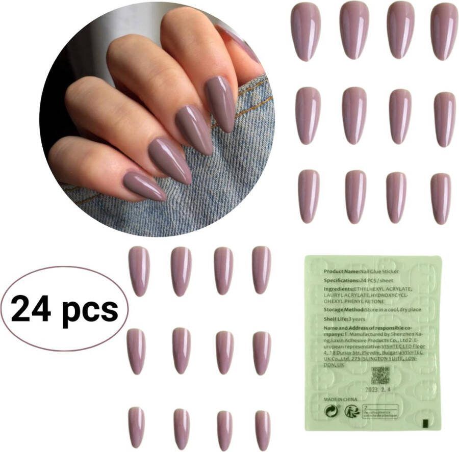 GUAPÀ Plaknagels 24 stuks valse nagels Press On Nails Zelfklevende Plaknagels Nepnagels Kunstnagels Compleet plaknagels starterspakket Nagels stickers 24 stuks plaknagels Taupe