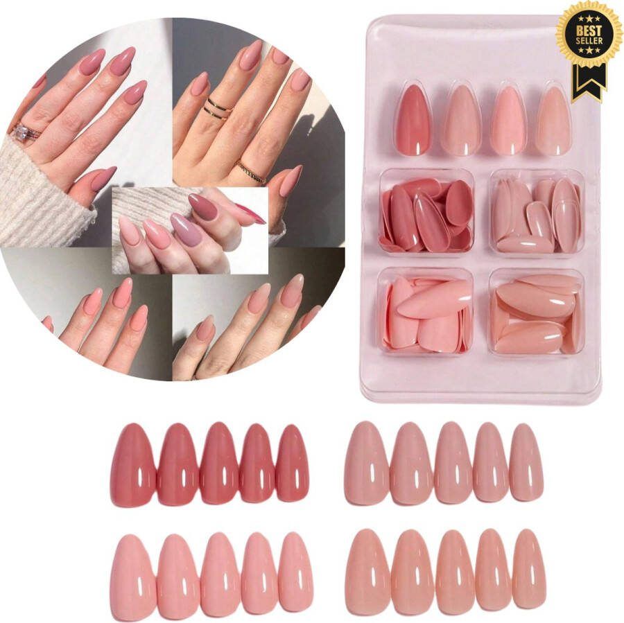 GUAPÀ Plaknagels 96 stuks valse nagels Press On Nails Zelfklevende Plaknagels Nepnagels Kunstnagels Compleet plaknagels starterspakket Nagels Wraps Nail Art Zomer Nagels 96 stuks plaknagels Nude Tinten