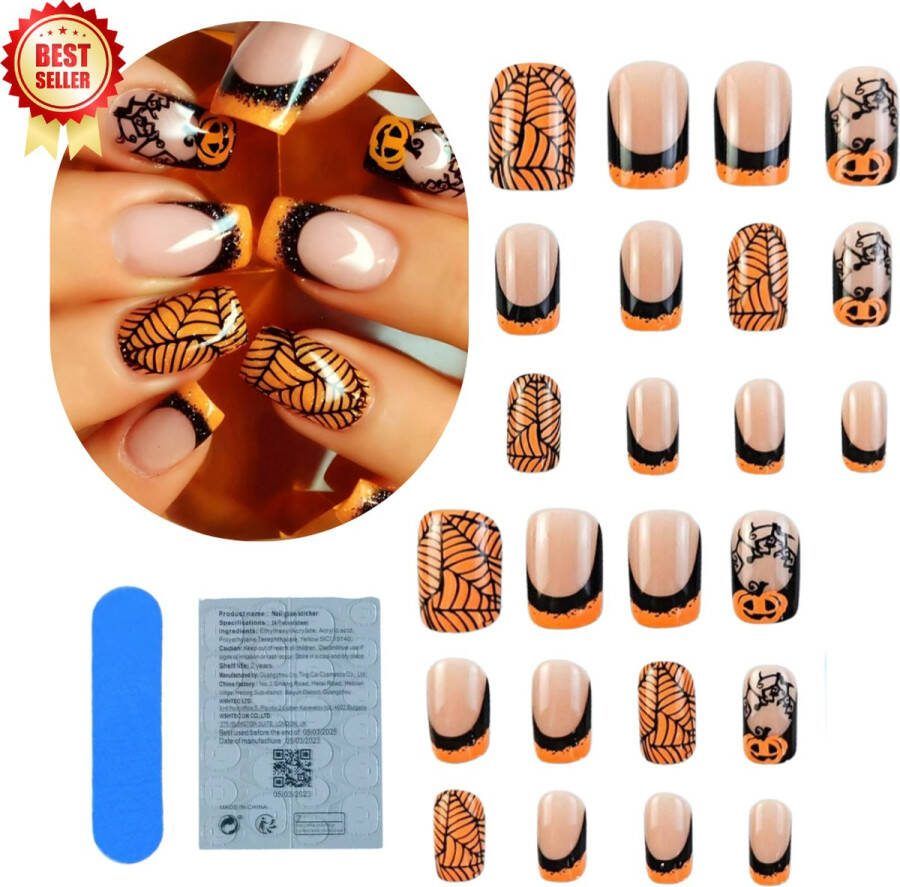 GUAPÀ Plaknagels Halloween Thema 24 stuks valse nagels Press On Nails Zelfklevende Plaknagels Nepnagels Kunstnagels Compleet plaknagels starterspakket Nagels stickers 24 stuks plaknagels Halloween Nagels