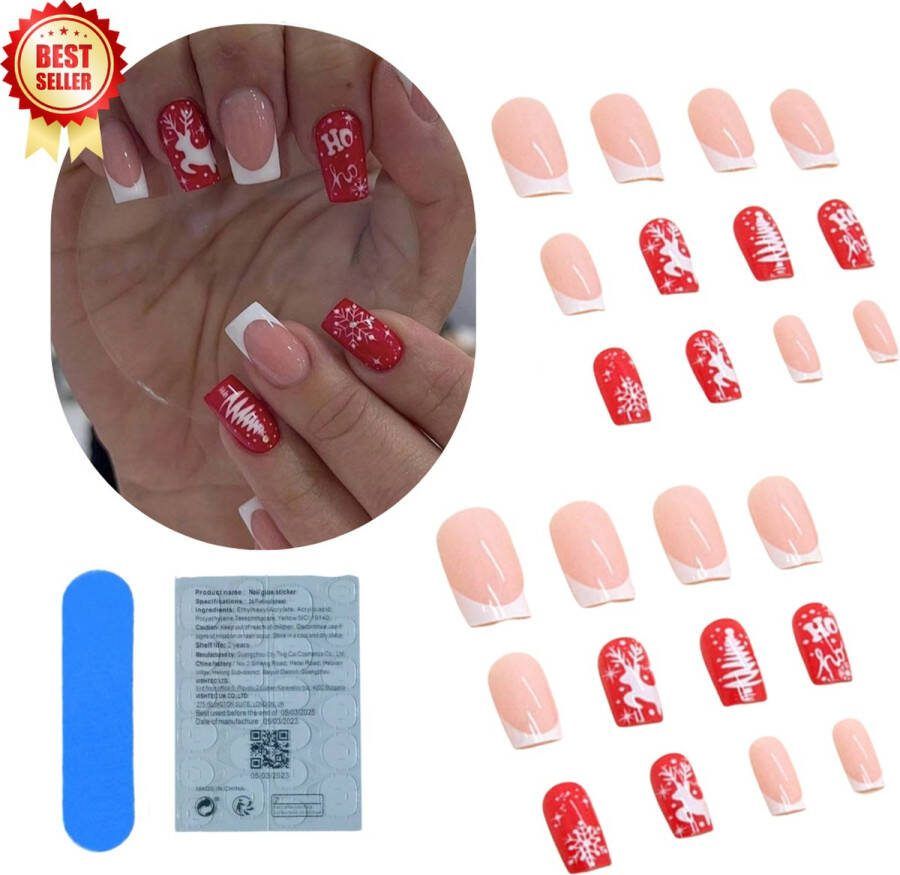 GUAPÀ Plaknagels Kerst Nagels 24 stuks valse nagels Press On Nails Zelfklevende Plaknagels Nepnagels Kunstnagels Compleet plaknagels starterspakket Nagels stickers 24 stuks plaknagels Kerst Nagels