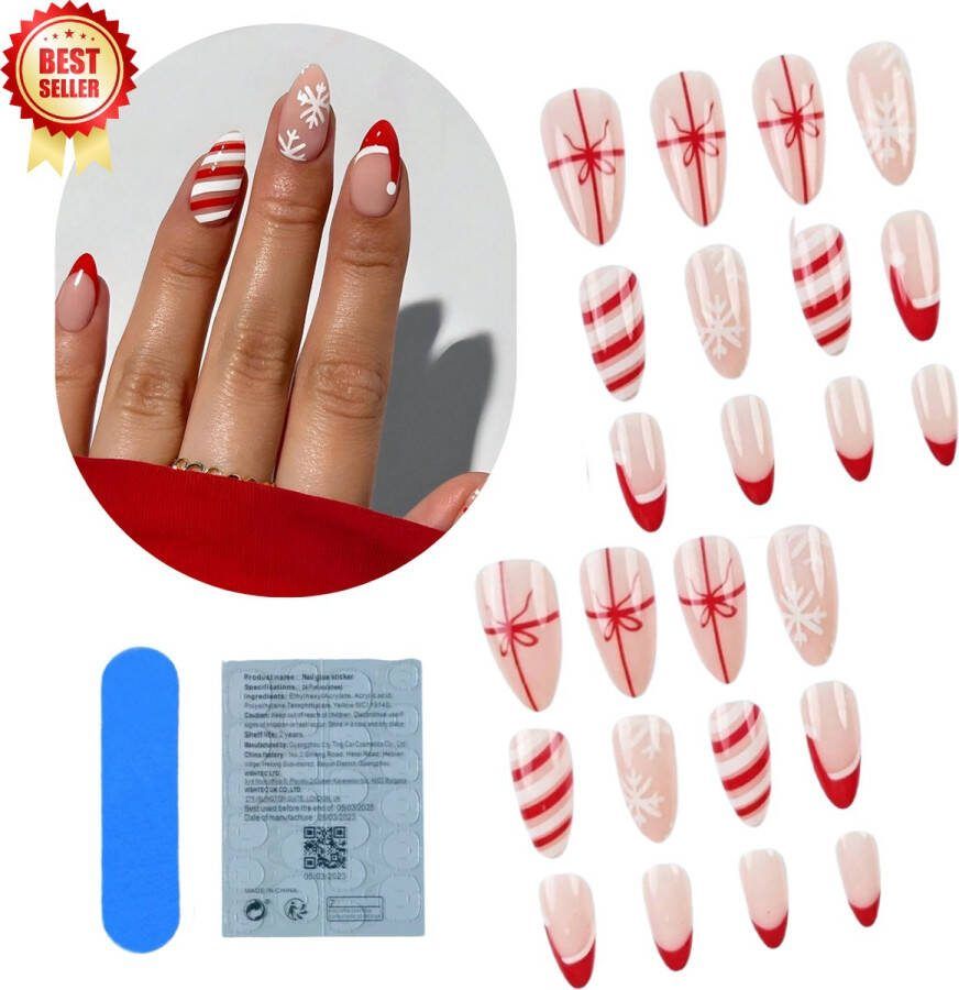 GUAPÀ Plaknagels Kerst Thema 24 stuks valse nagels Press On Nails Zelfklevende Plaknagels Nepnagels Kunstnagels Compleet plaknagels starterspakket Nagels stickers 24 stuks plaknagels Kerst Nagels