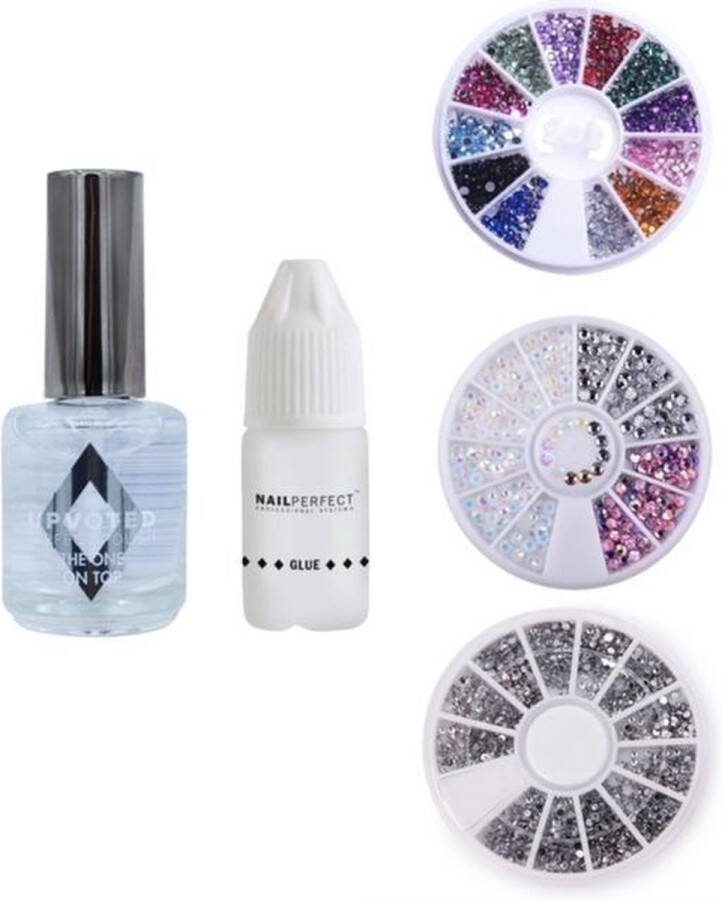 GUAPÀ GUAPÀ Rhinestones Nail Art Glitter Set 3D Glitter Steentjes 5 Delige Nagel Decoratie Set inclusief Nagellijm en Top Coat