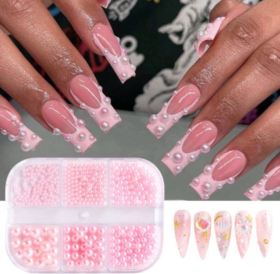 GUAPÀ Rhinestones Roze Parels Roze Nagel Decoratie Strass Steentjes Bruidsnagels Zomer Nagels Nagelversiering Nagel Diamantjes Pareltjes Roze Nail Art 6 Delige Rhinestones Set