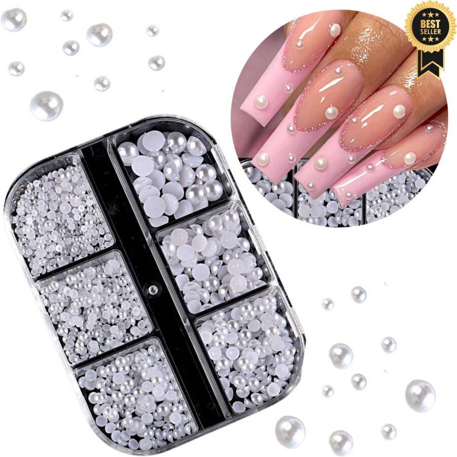 GUAPÀ Rhinestones Wit Parels Wit Nagel Decoratie Strass Steentjes Bruidsnagels Zomer Nagels Nagelversiering Nagel Diamantjes Pareltjes Wit Nail Art 6 Delige Rhinestones Set