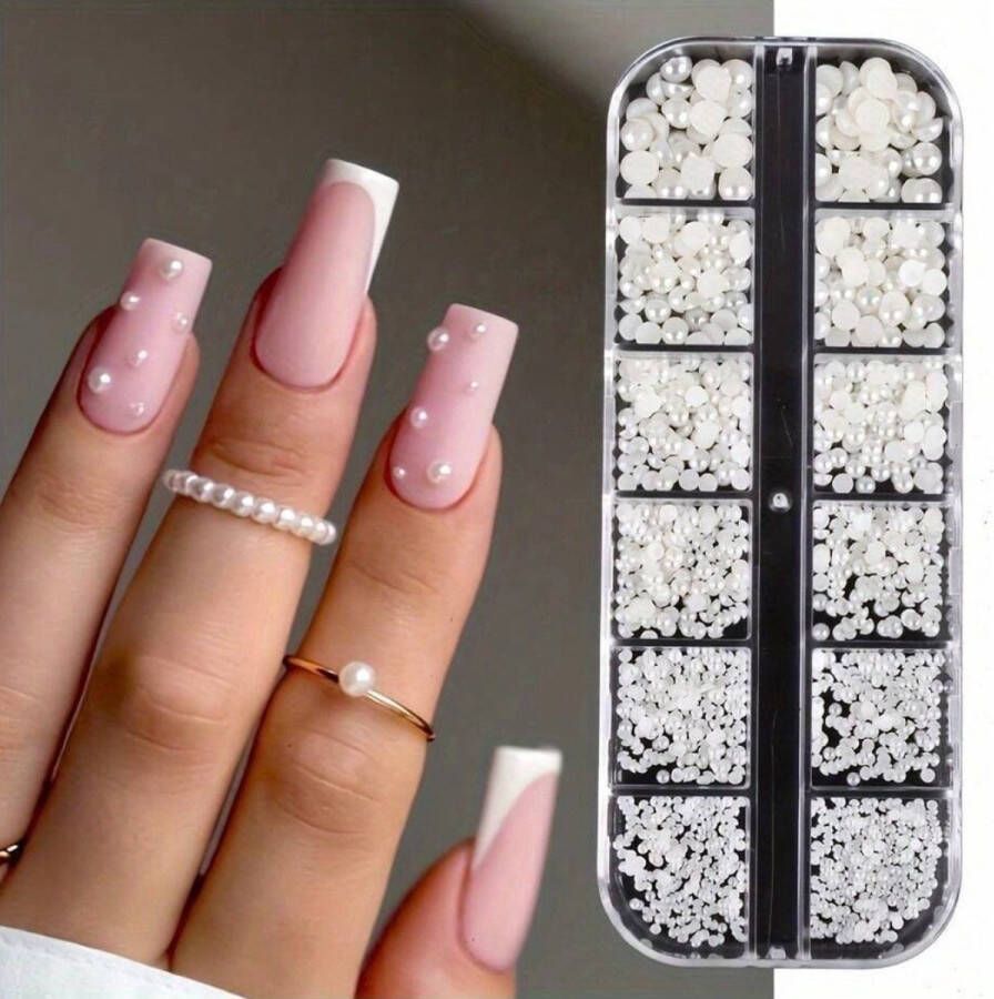 GUAPÀ Rhinestones Wit Parels Wit Nagel Decoratie Strass Steentjes Bruidsnagels Zomer Nagels Nagelversiering Nagel Diamantjes Pareltjes Wit Nail Art 12 Delige Rhinestones Set
