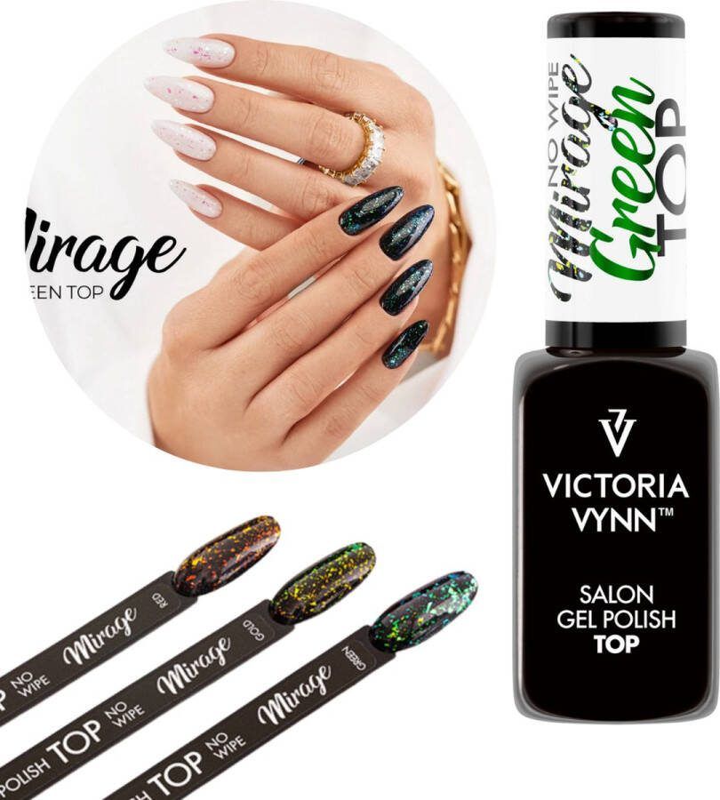 GUAPÀ Top Coat Gellak starterspakket Led Lamp Nagels Victoria Vynn No Wipe Gloss Top Gel 8ml Green Sparkle Top Gloss Glitter Top Coat 8ml