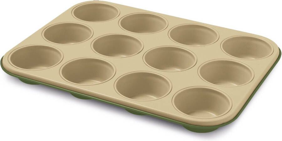 Guardini Bake Natural Muffinvorm 12 stuks Cakevorm Bakken Keuken Staal BPA & PFOA vrij Goud Groen