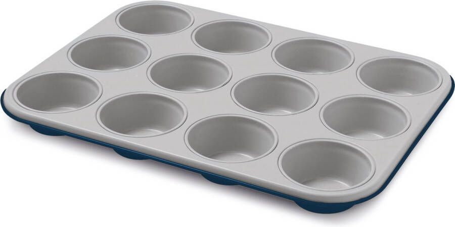 Guardini XBake Muffinvorm 12st. bakvorm anti aanbaklaag krasbestendig PFTE & PFAS-vrij tot 230°C blauw zilver