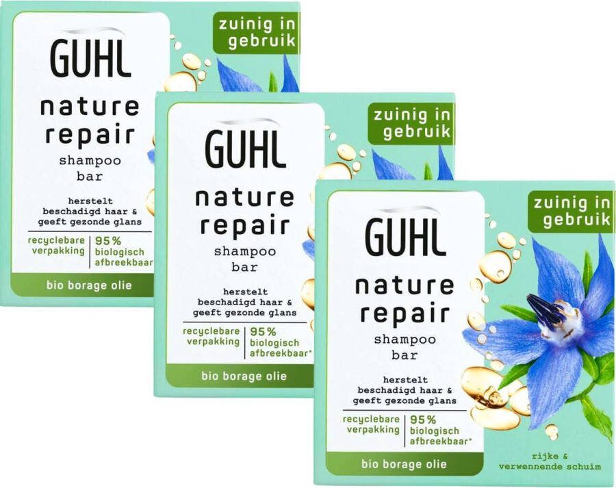 Guhl Nature Repair Shampoo Bar 1 x 75 g Herstelt Beschadigt Haar Shampoobar Verrijkt met Bio Borage Olie