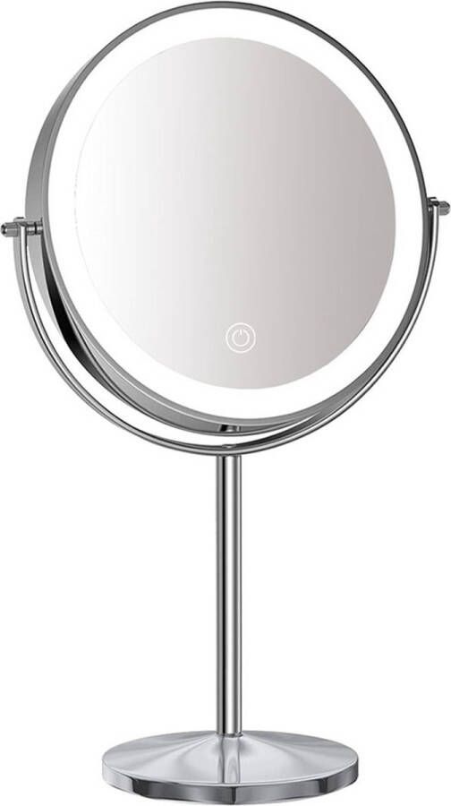 Guido Gusto Make-up spiegel staand 10x vergrotend met dimbare LED verlichting chroom