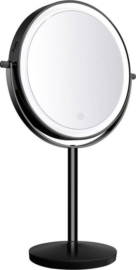 Guido Gusto Make-up spiegel staand 10x vergrotend met dimbare LED verlichting mat zwart
