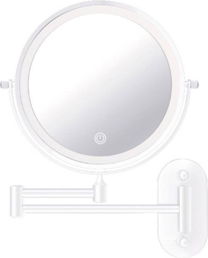 Guido Gusto Make-up spiegel wand 10x vergrotend met dimbare LED verlichting mat wit