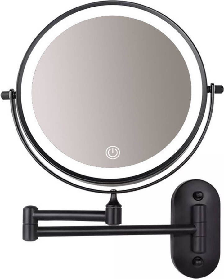 Guido Gusto Make-up spiegel wand 10x vergrotend met dimbare LED verlichting mat zwart