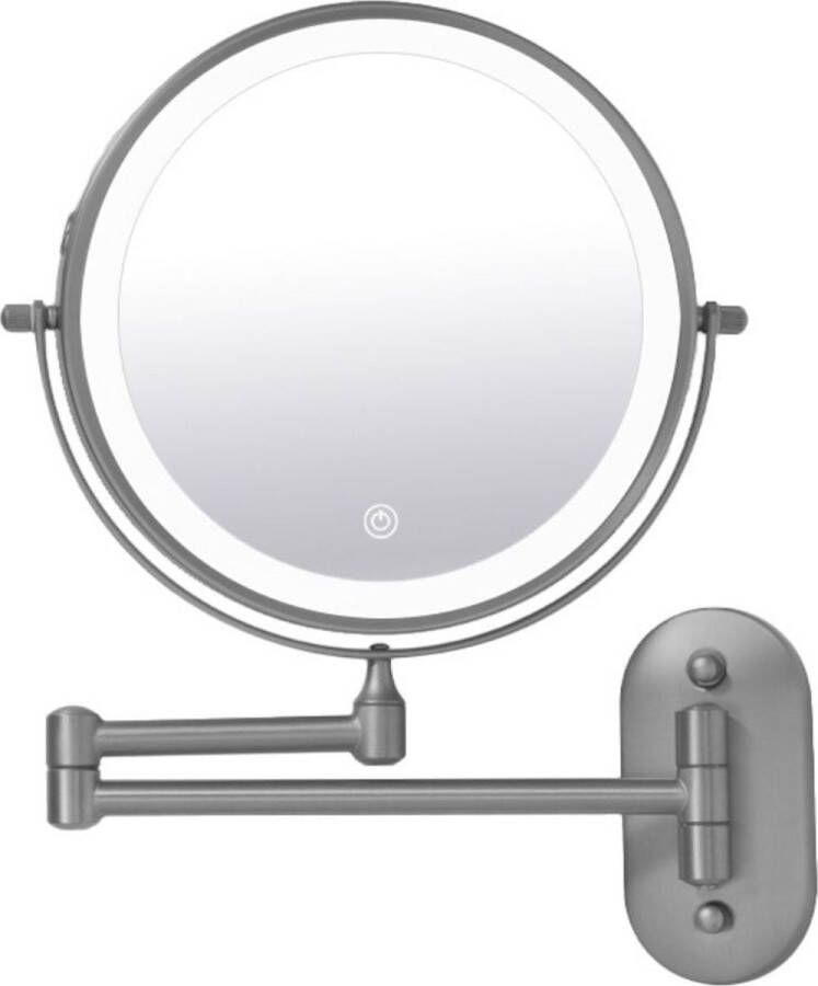 Guido Gusto Make-up spiegel wand 5x vergrotend met dimbare LED verlichting gun metal