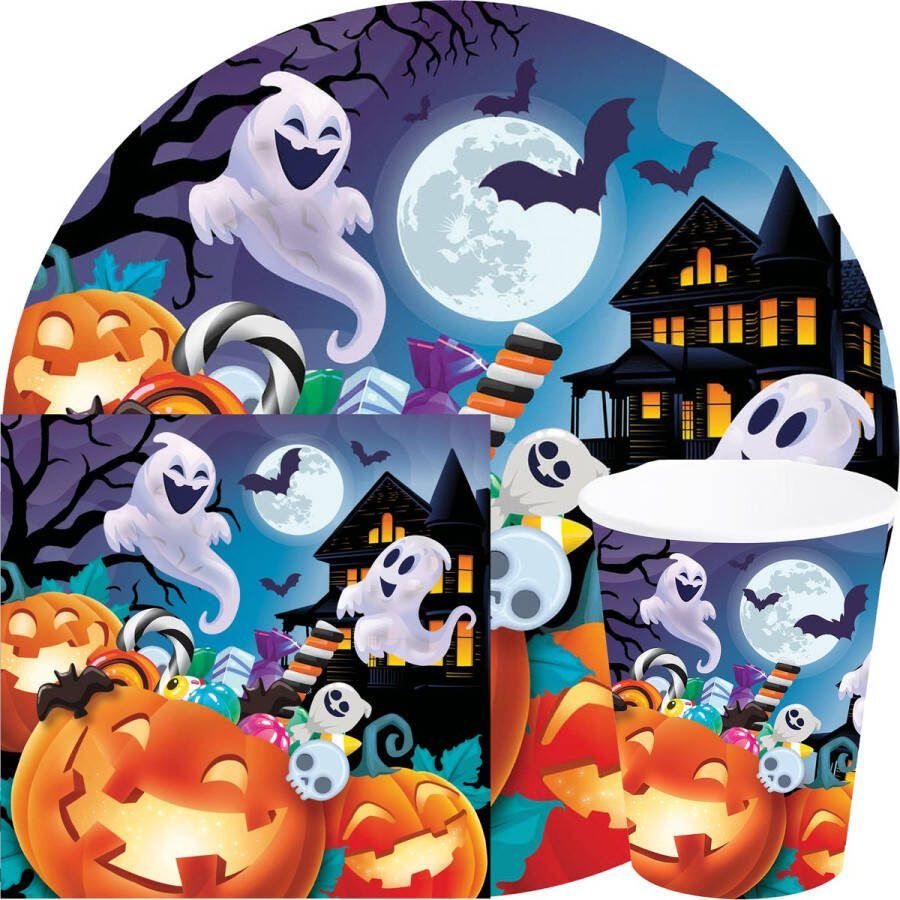 Fiestas Guirca Fiestas Halloween horror pompoen feest servies set borden bekers servetten 36x oranje papier