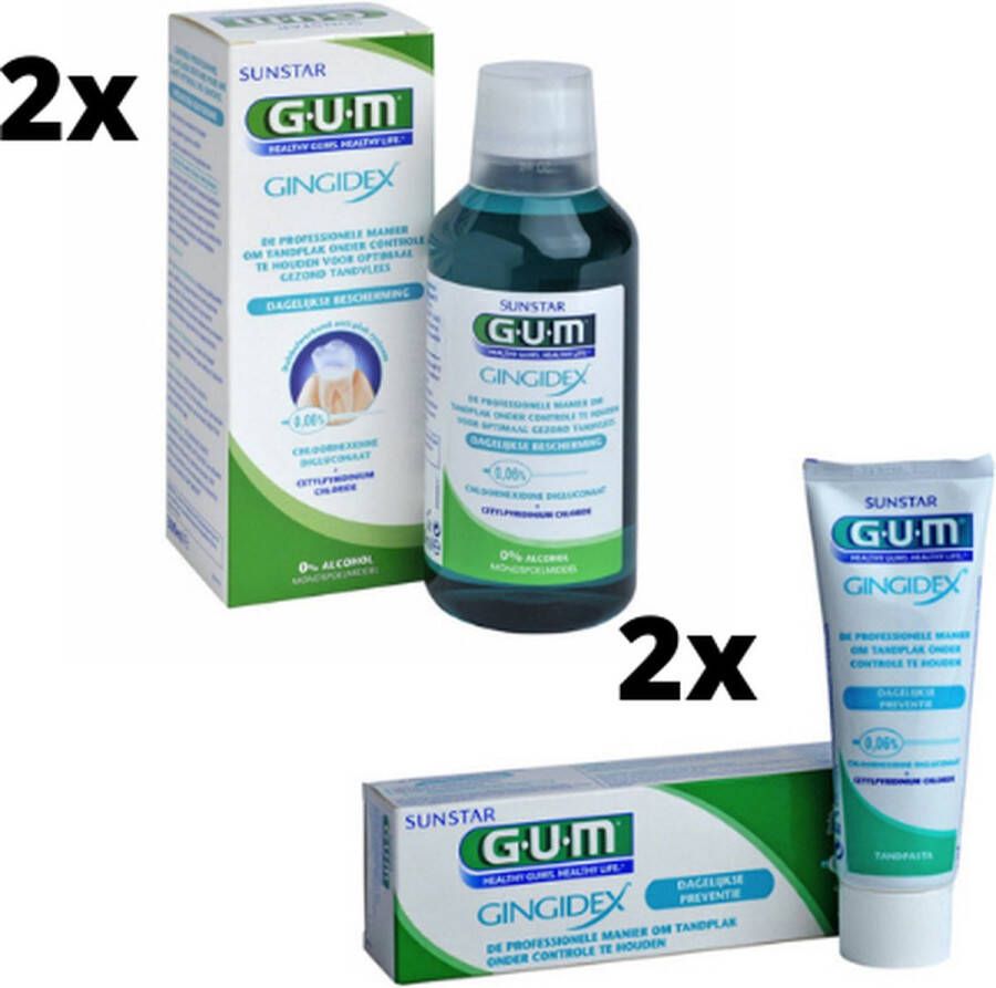 Gum Gingidex 0.06% Chloorhexidine Voordeelpakket 2x Mondspoeling + 2x Tandpasta