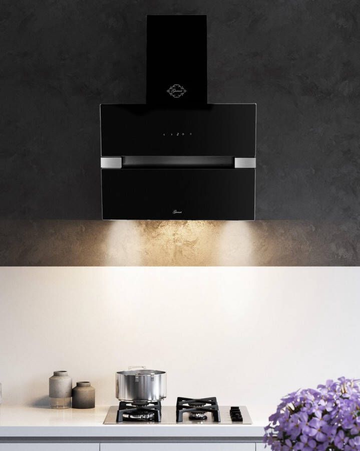 Gurari Diamant serie GCH 970 Bl 6 Diamant afzuigkap 60 cm zwart glas 850 m³ h 2 x randafzuiging