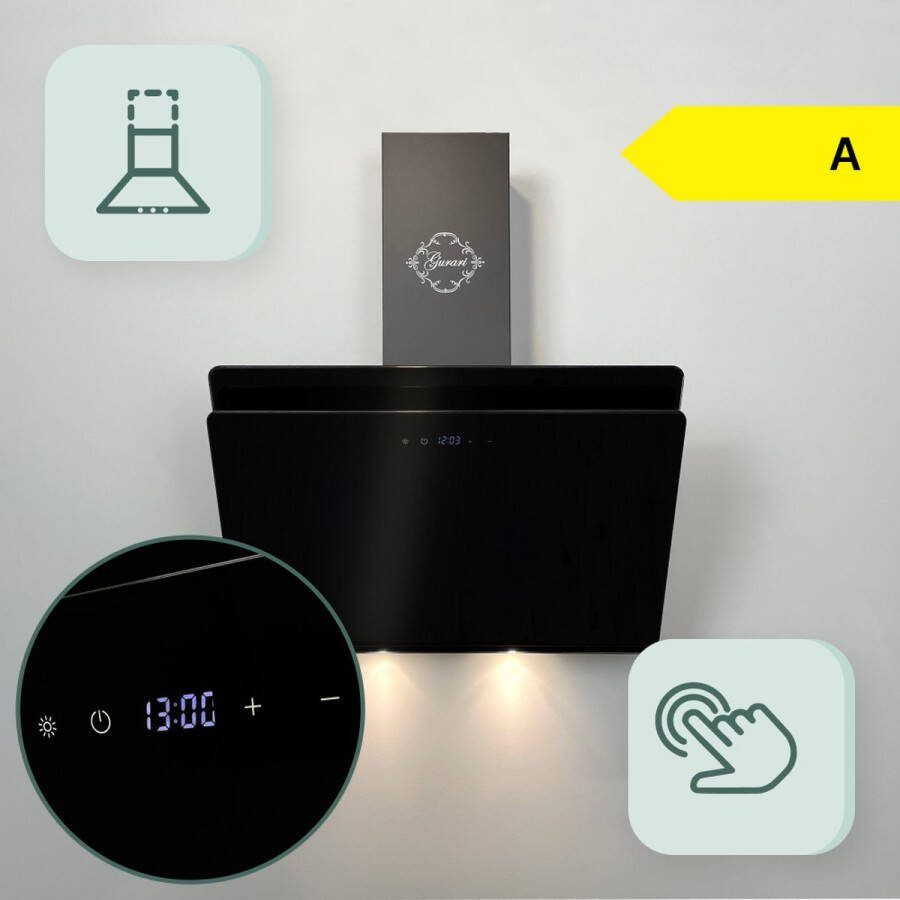 Gurari GCH 411 BL Prime N afzuigkap 60cm 1000m³ h afzuigkap zwart glas TouchControl