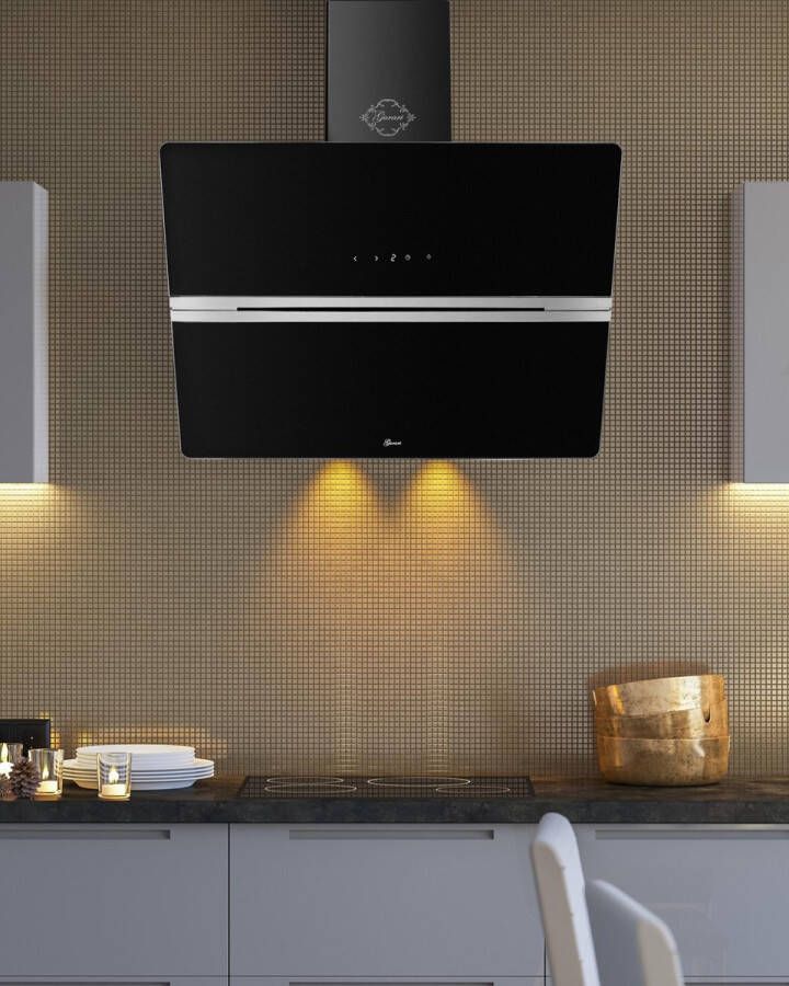 Gurari wanddeksel Diamant serie GCH 971 BL 80 Diamant afzuigkap 80 cm zwart glas 850 m³ h hoofdbereik motorkap