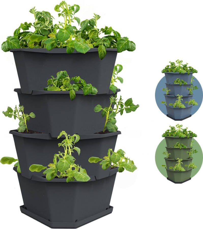 Gusta Garden Paul Potato Stapelbare Aardappeltoren Tuinbak met 4 Levels Kruidenbak Kweekbak Plantentoren Antraciet