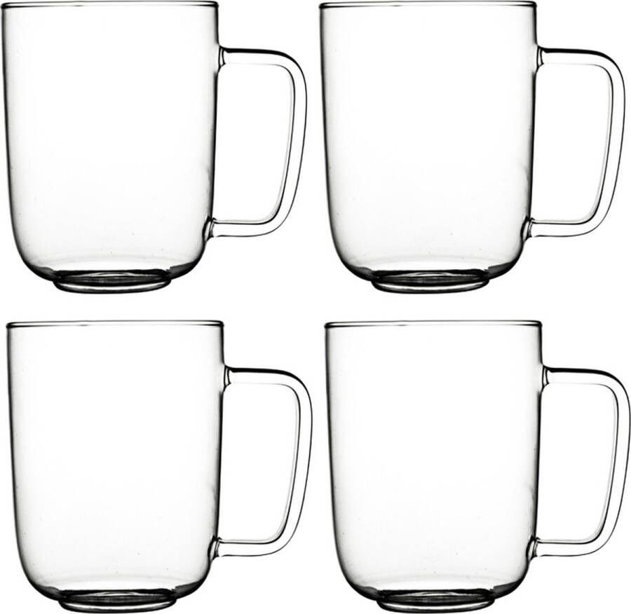 Gusta- Glas 400 ml Set 4 stuks FIKA Collectie Thee glas met groot handvat Koffie glas Borosilicaatglas