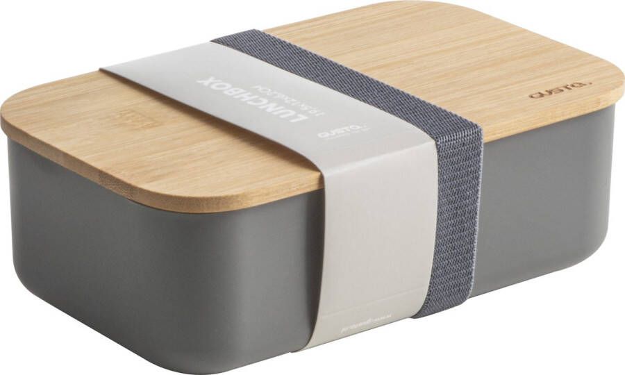 Gusta Lunchbox Antraciet Bamboe Kunststof Elastiek 19 5X12X6 5cm