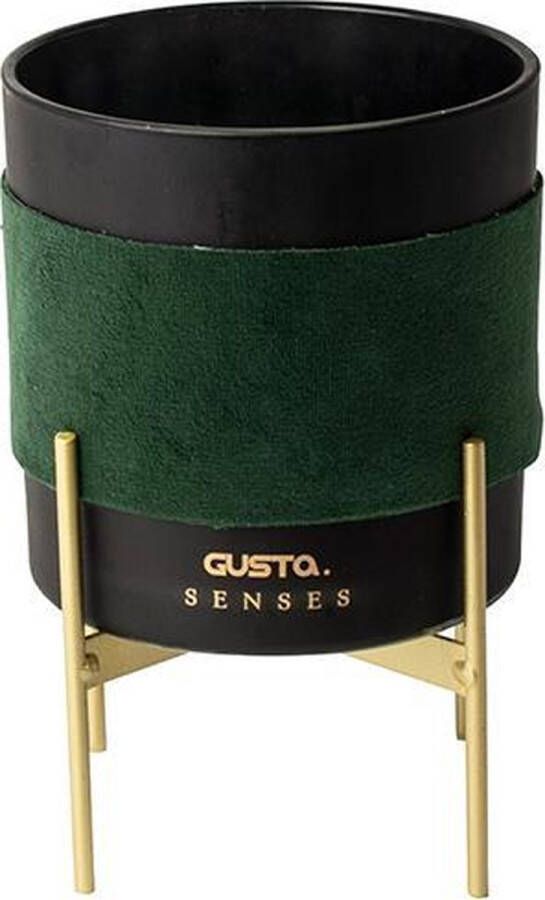 Gusta Senses design kaars dubbel lonts op standaard ø10x16cm groen fluweel
