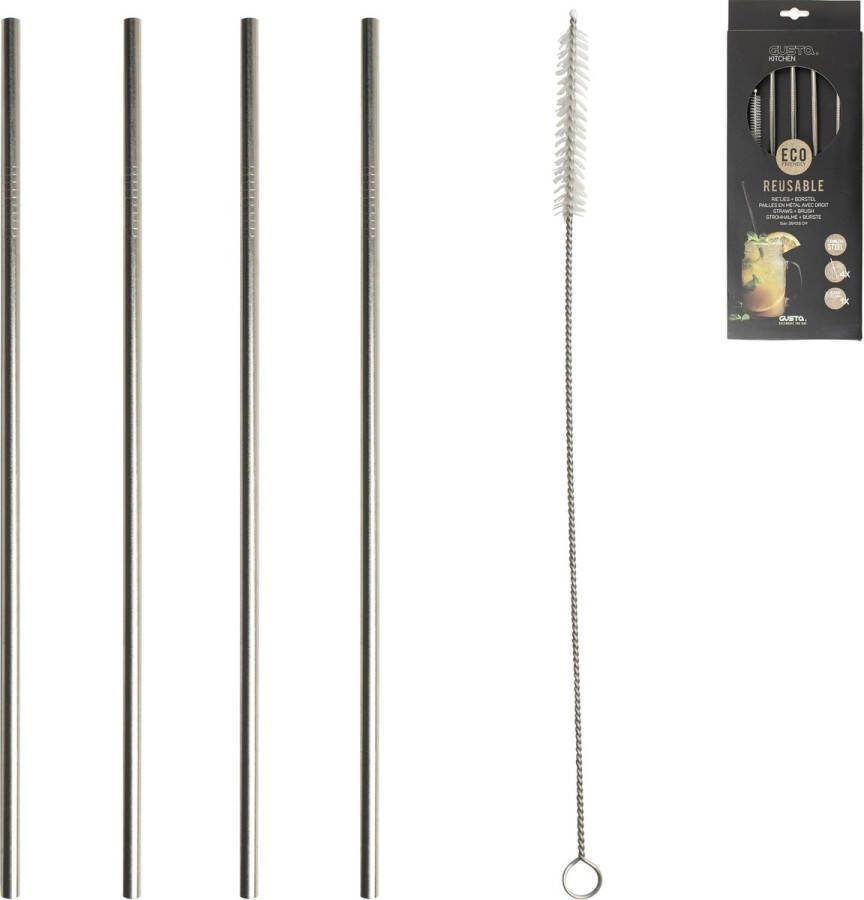 Gusta Set Van 4 Rietjes + Borstel Recht