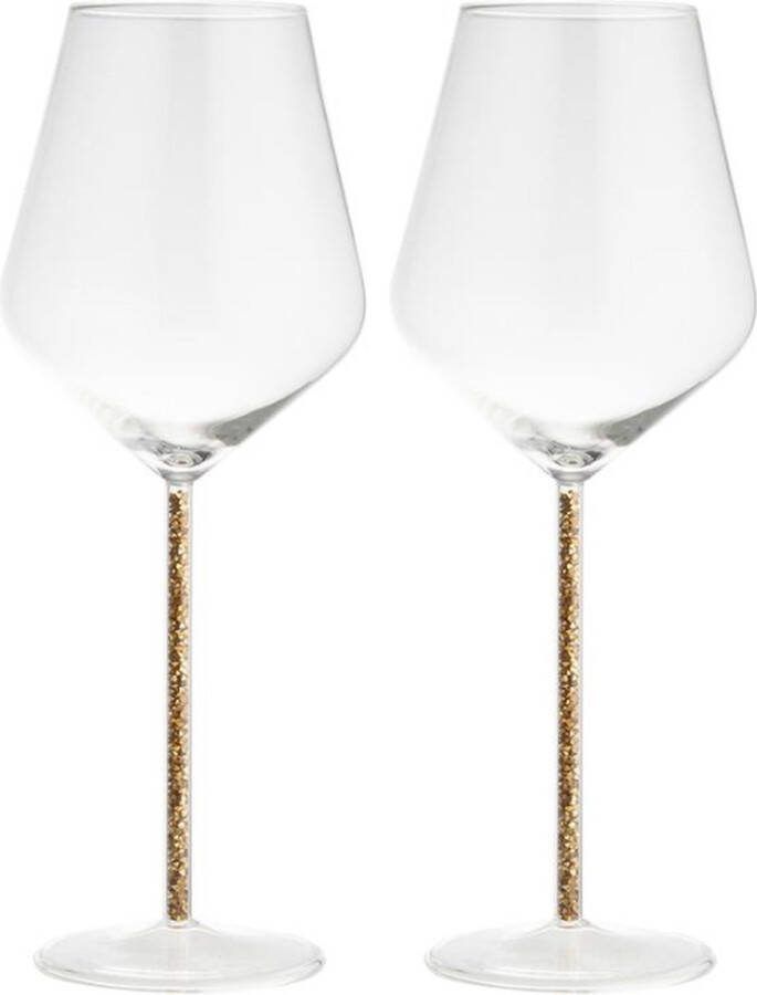 Gusta Wijn Glas Glitter Goud Set van 2