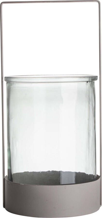 Gusta Windlicht Glas Met Metaal Ø15 7x33 cm taupe grijs