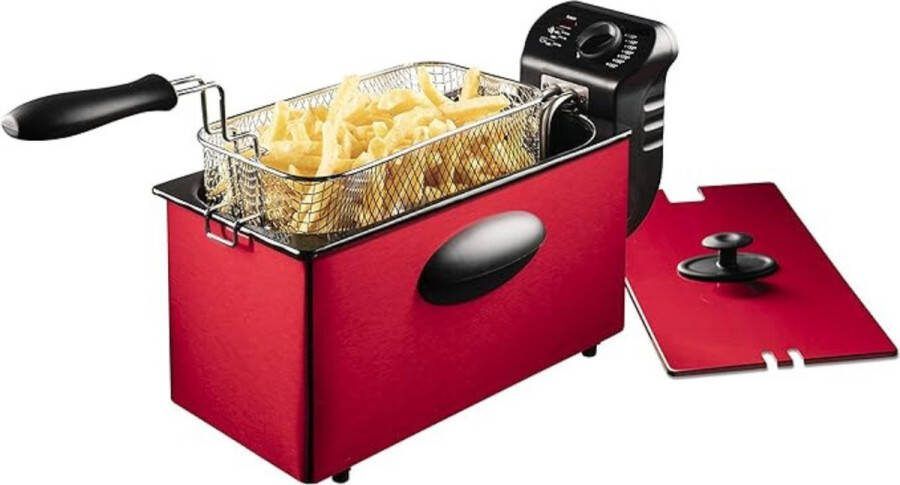 GUTEC Frituurpan 3.5 Liter Friteuse Met Mand & Warmte-Geïsoleerde Handgrepen Frituur Tot 190° 2000W 3 4 Liter Rood