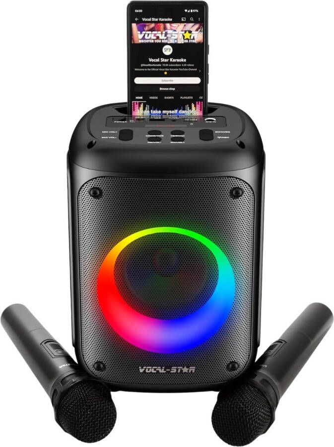 GUTEC Karaoke Set Voor Volwassenen Karaokesets Met 2 Microfoons + 60W Speaker Box + Draadloze Microfoon + Geluidsgevoelige Lichten