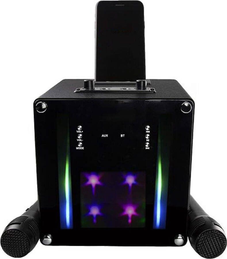GUTEC Karaoke Set Voor Volwassenen Karaokesets Met 2 Microfoons + Geluidsgevoelige Lichten Box + Draadloze Microfoon 5W